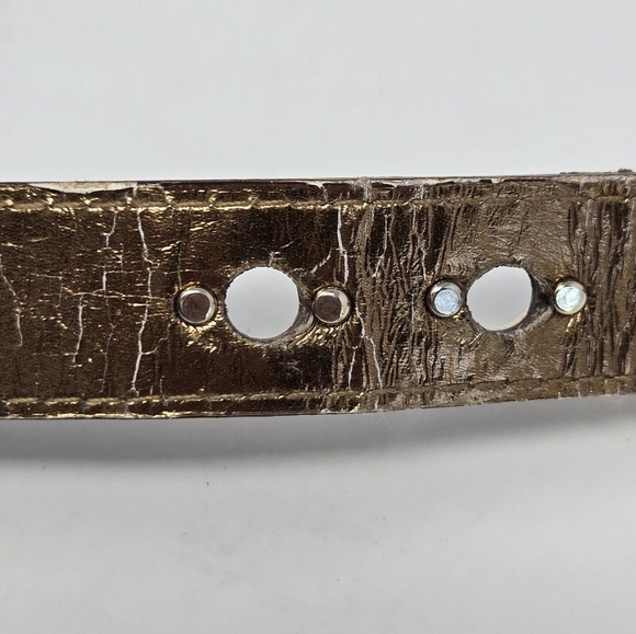 MICHAEL KORS BROWN LEATHER BELT GOLD TONE BUCKLE BELT HOLES WOMEN MEDIUM CLASSIC - Picture 6 of 16